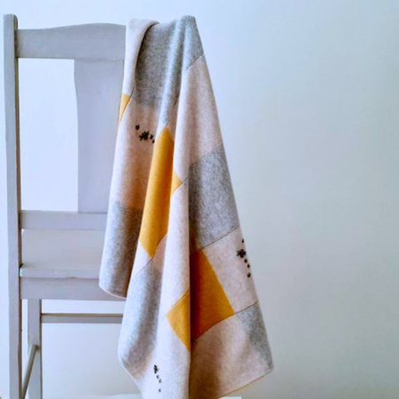 Hand Embroidered Baby Blanket • Cotton Knit Bee Blanket • Newborn Gift Mustard Grey Oatmeal