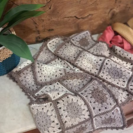 Handmade Crochet organic woollen vest granny squares muted beiges