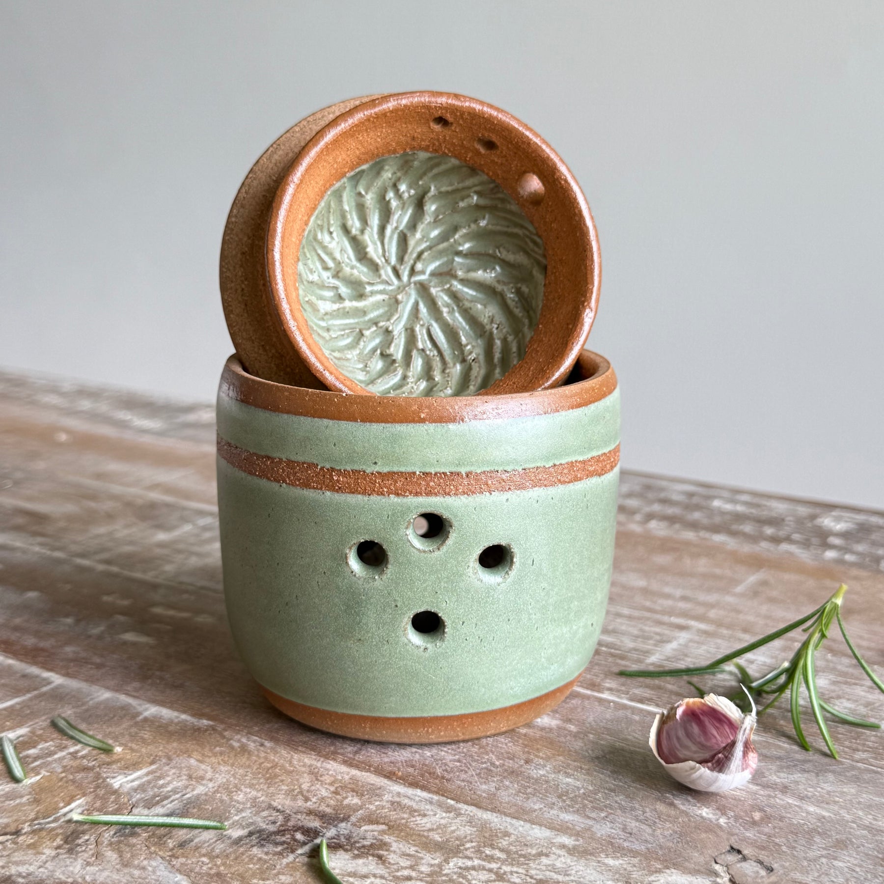 The Pantry Garlic Keeper -  Grater & Herb Stripper + Cleaning Brush