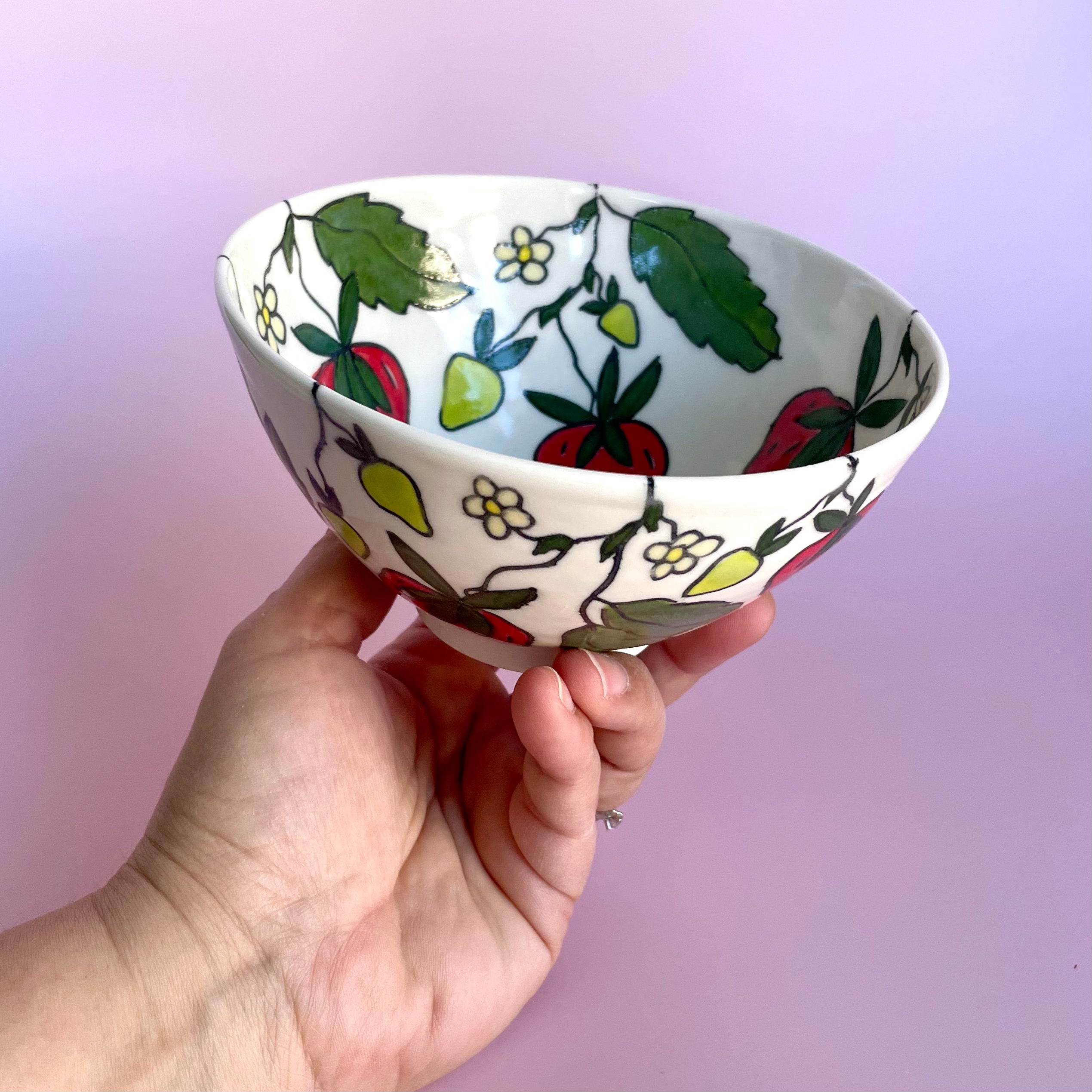 Small porcelain bowl with strawberry design