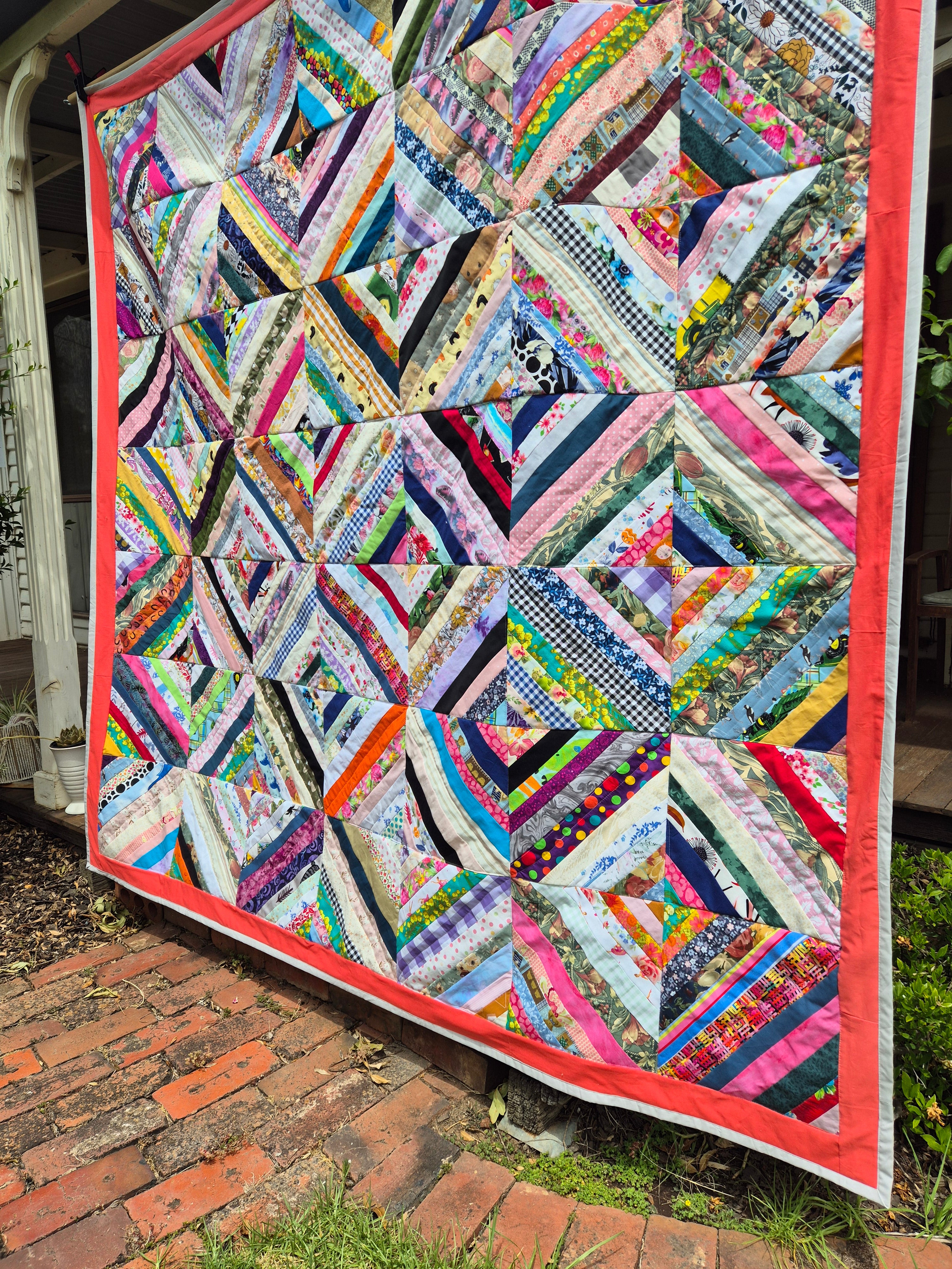 String quilt in a geometric design, queen sized Boho