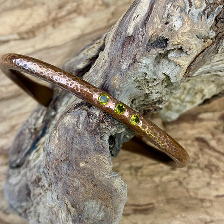 Textured Copper Cuff with Green CZs