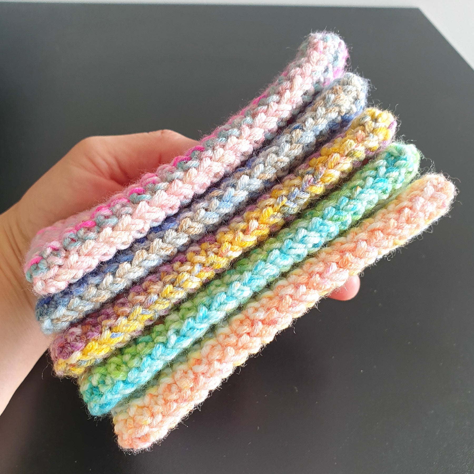 Handmade Crocheting Colourful Zippered Crochet Coin Pouch : Pink Blue Green Purple Mix