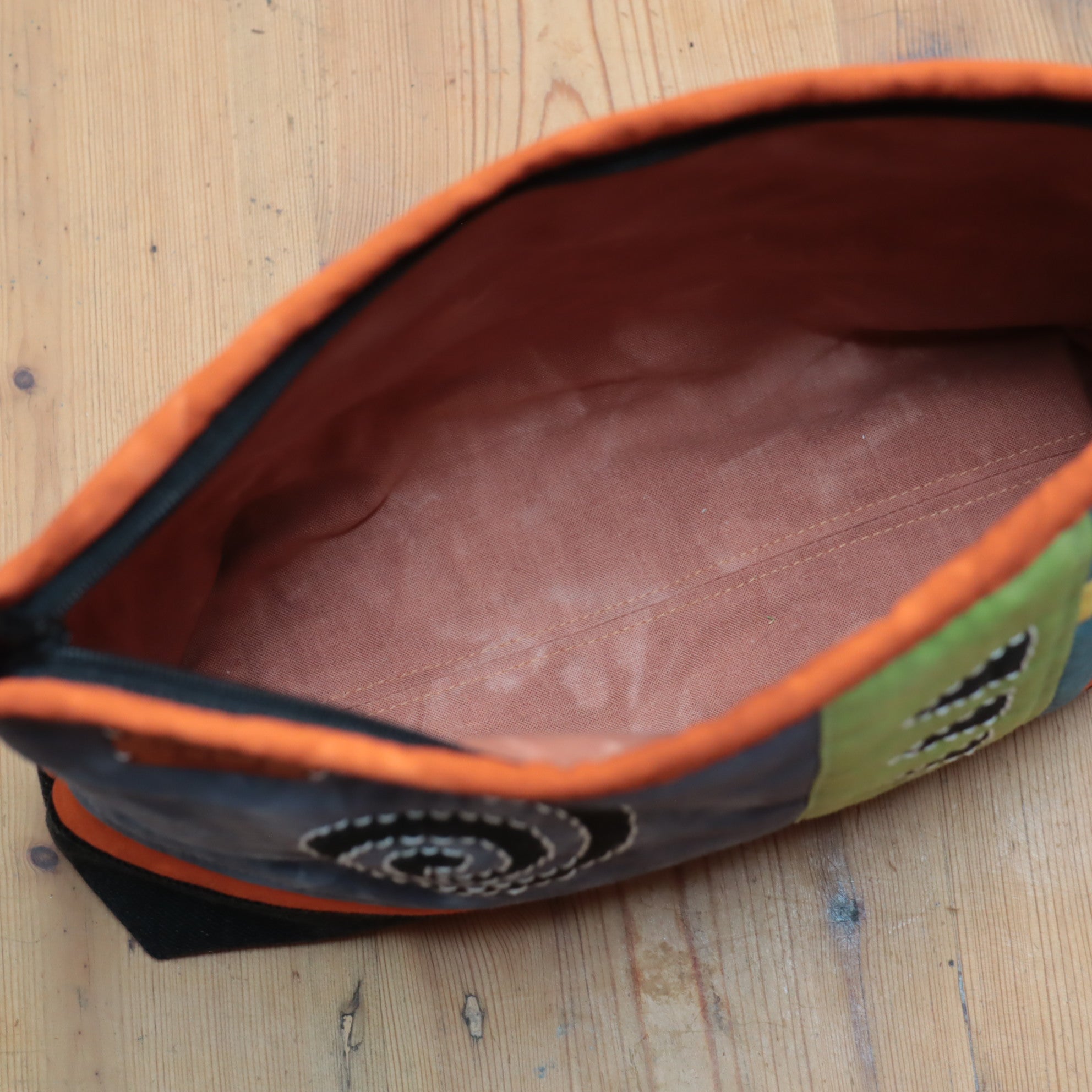 Hand Dyed Zipper Bag, Makeup Bag, Sewing Pouch, Ochre and Charcoal