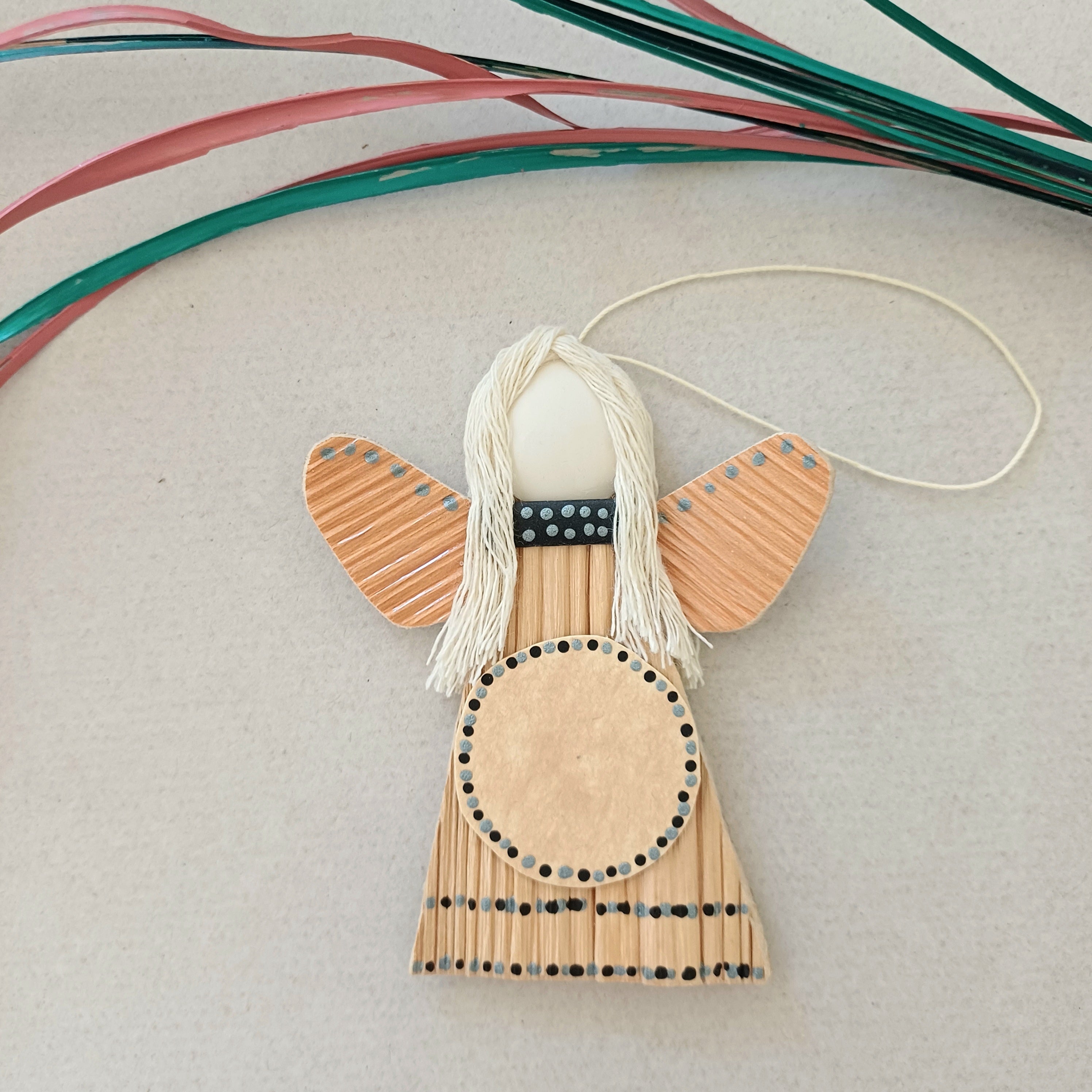 Handmade Palm Leaf Angel Ornament Place for Handwritten Greeting Sustainable