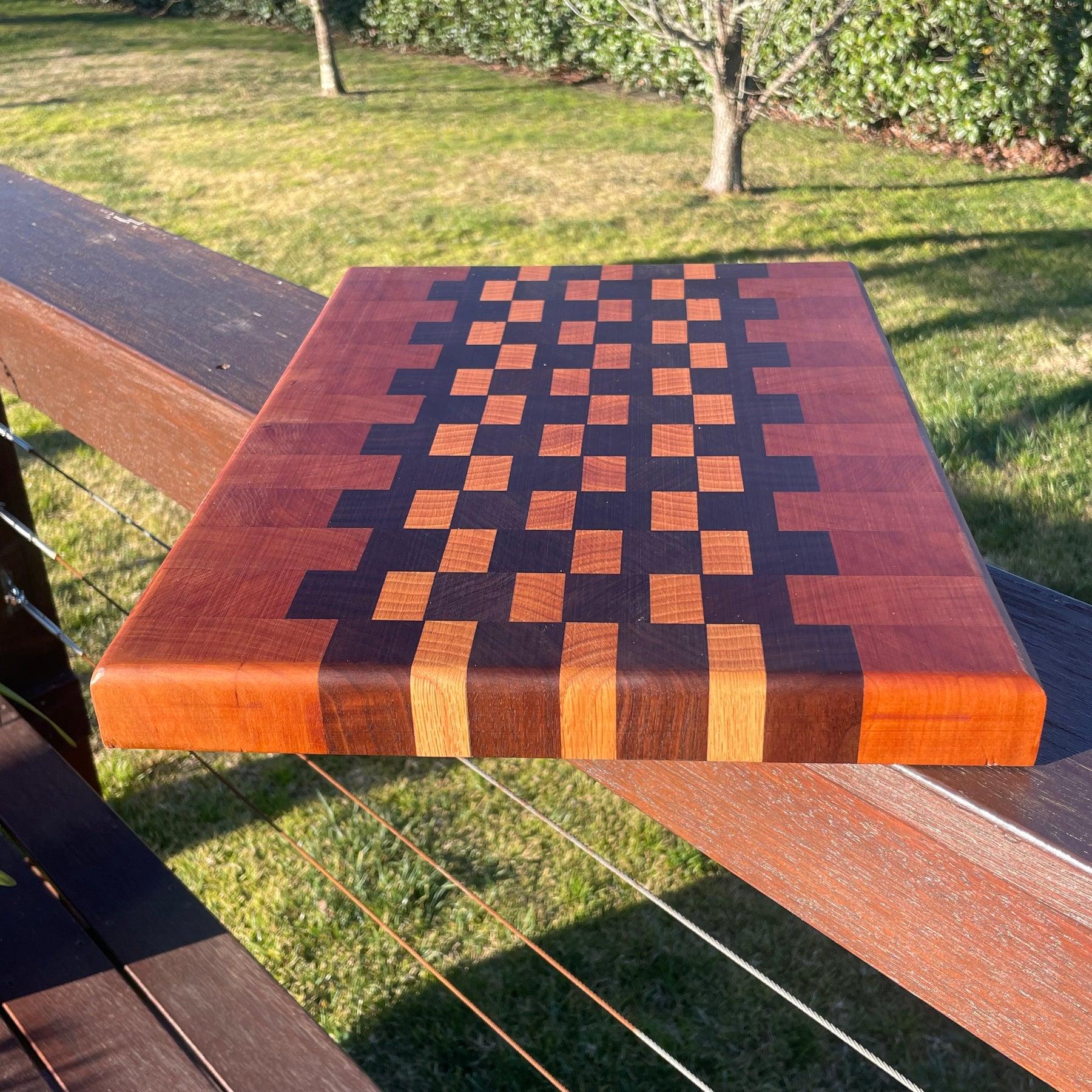 Handmade End Grain Chopping Board, Featuring Cherry and Black Walnut