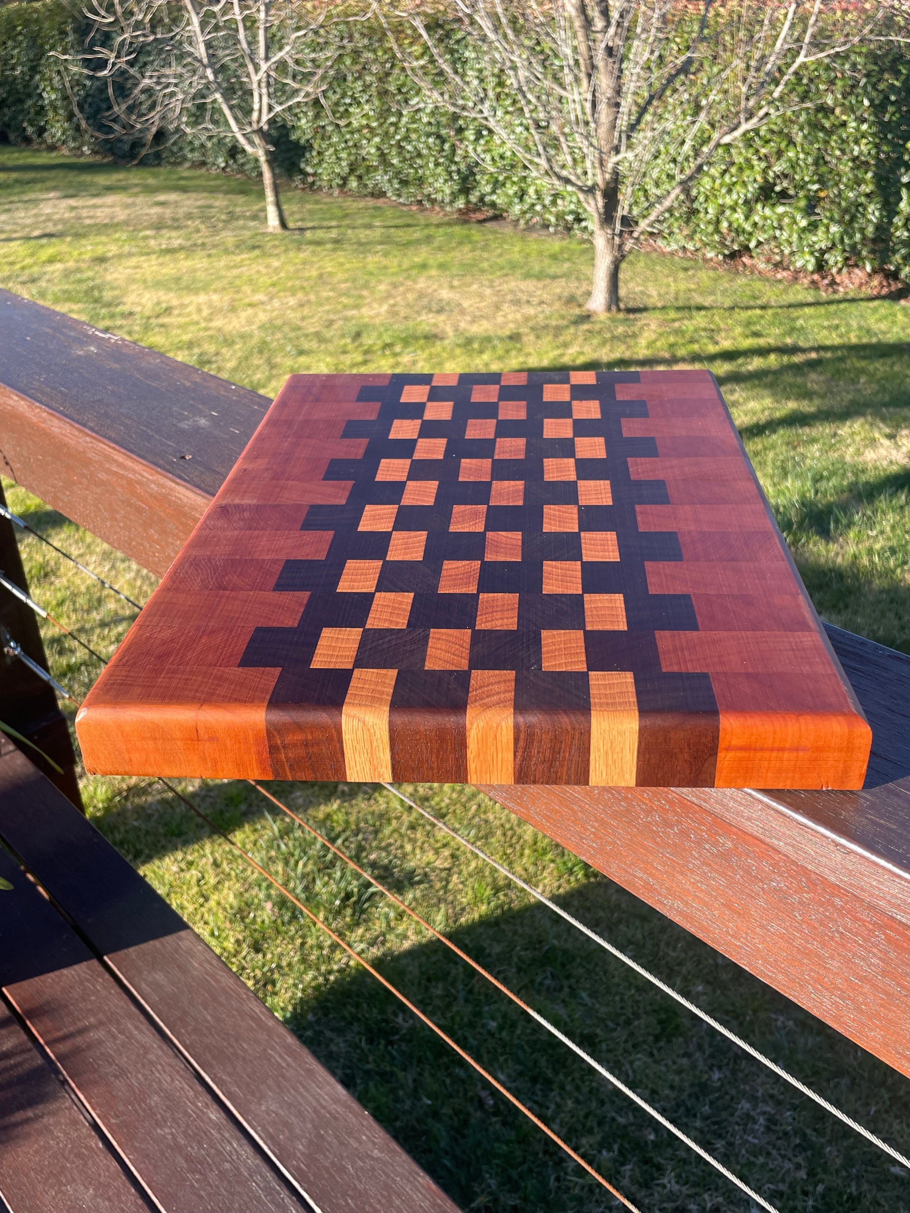 Handmade End Grain Chopping Board, Featuring Cherry and Black Walnut