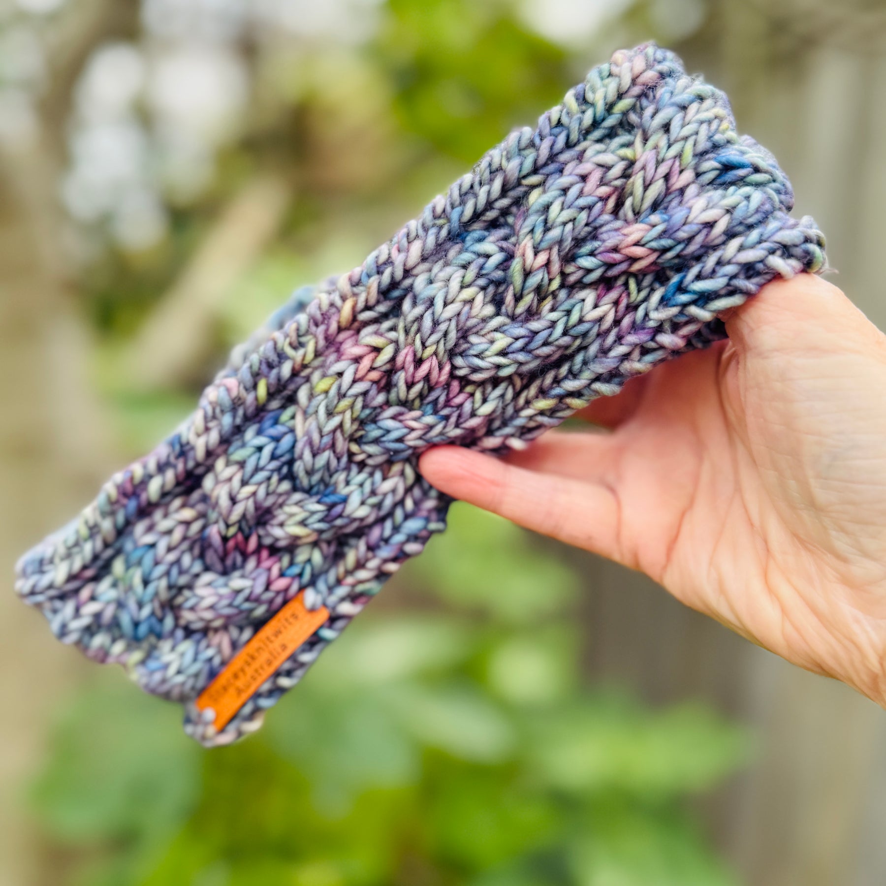 Hand knitted cable headband, Merino soft stretchy colorful headband