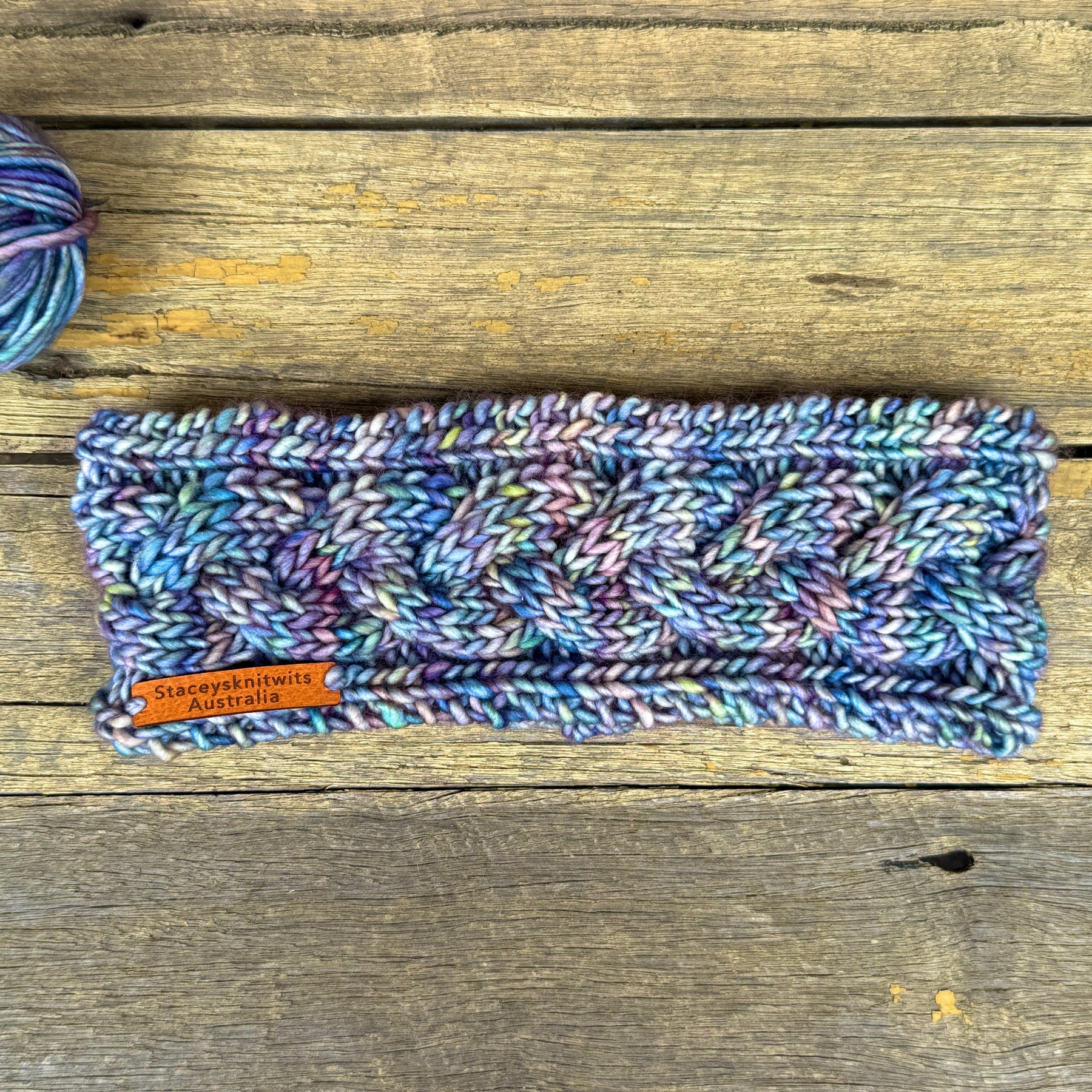 Hand knitted cable headband, Merino soft stretchy colorful headband