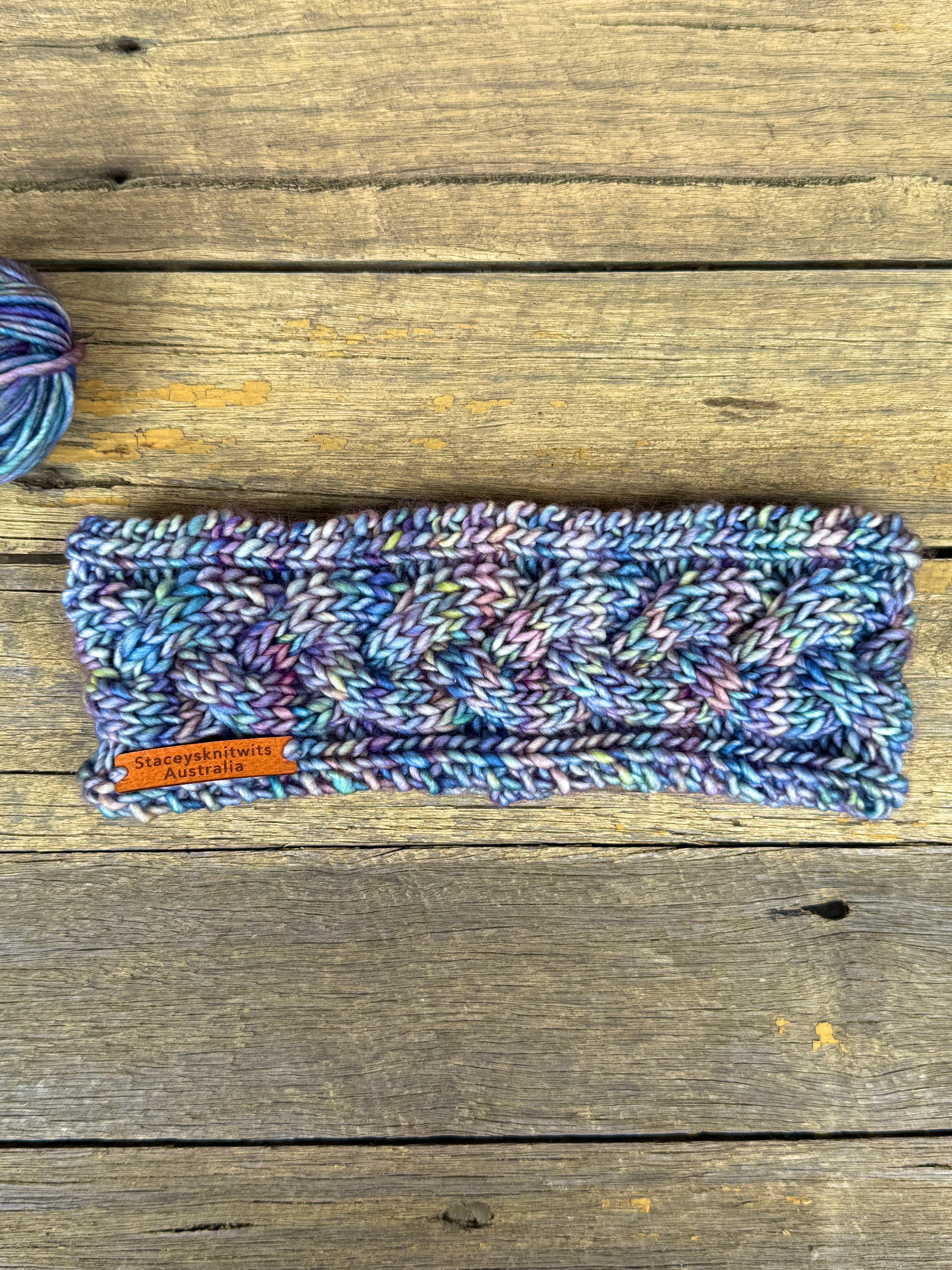 Hand knitted cable headband, Merino soft stretchy colorful headband