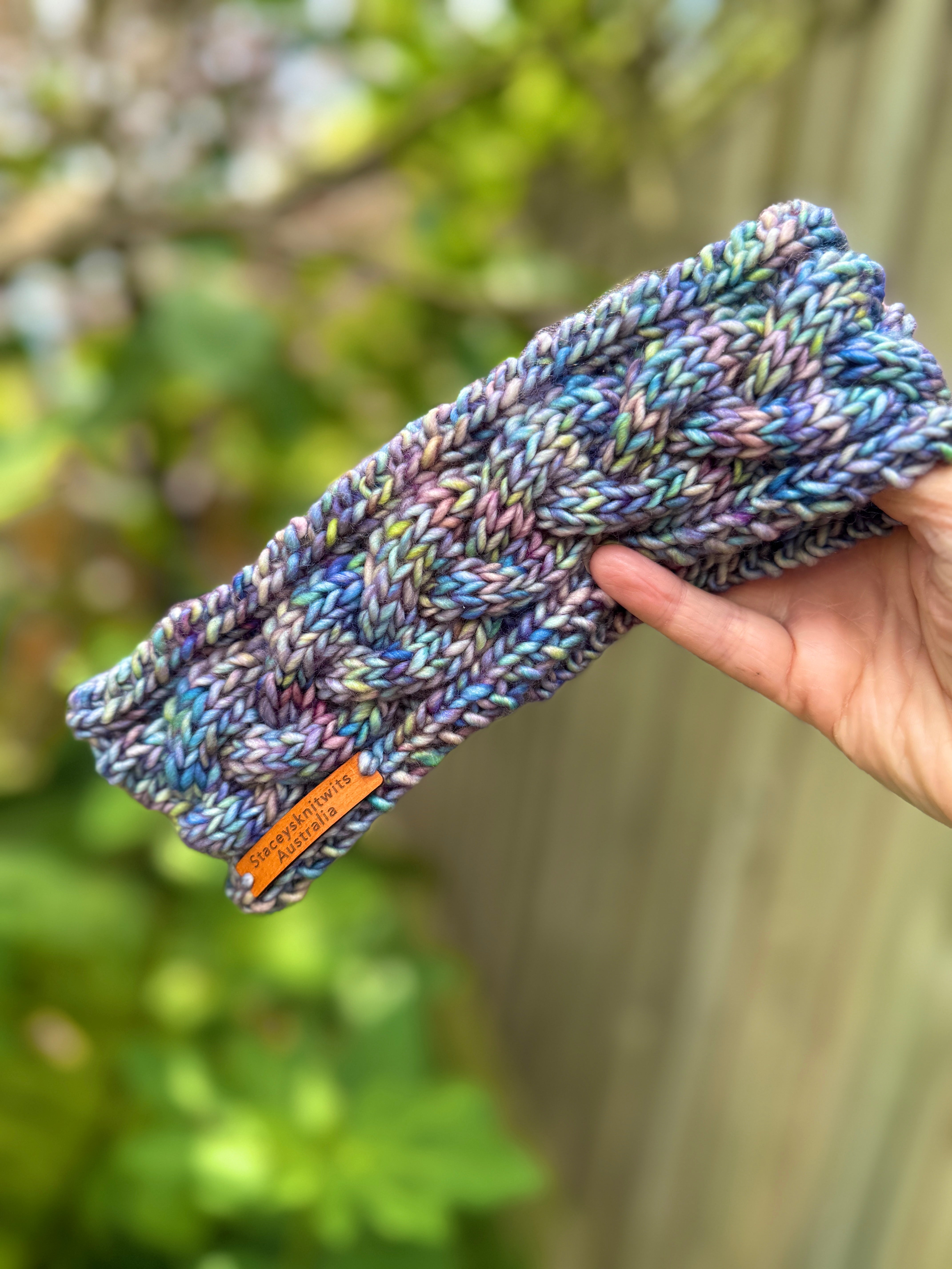 Hand knitted cable headband, Merino soft stretchy colorful headband