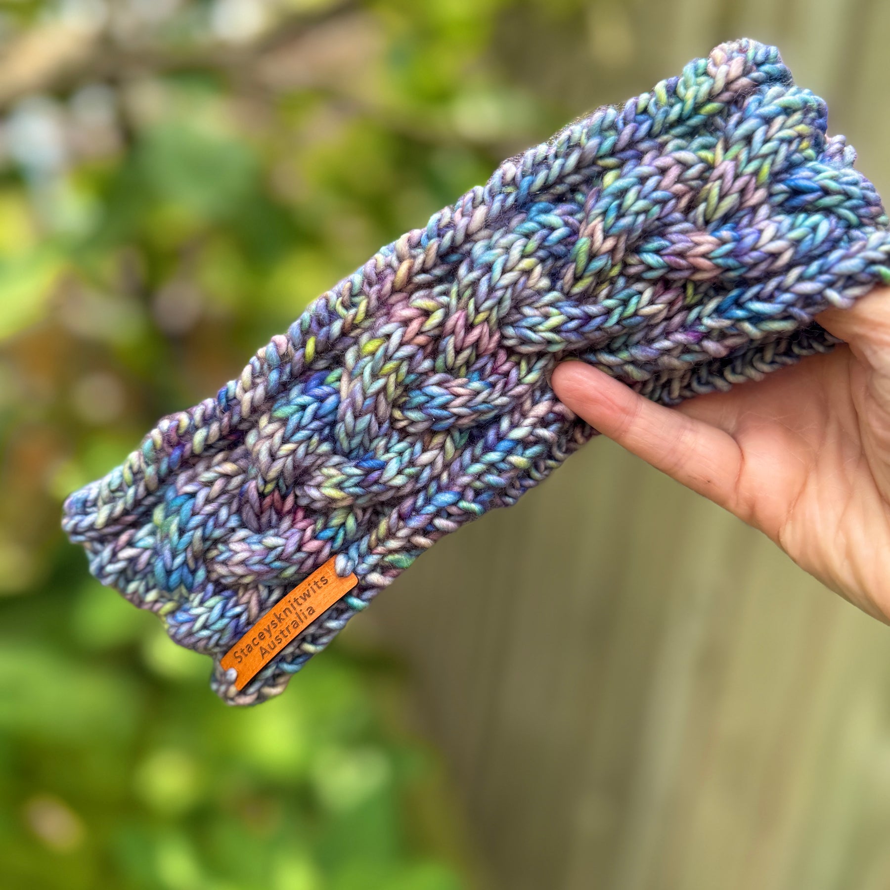 Hand knitted cable headband, Merino soft stretchy colorful headband