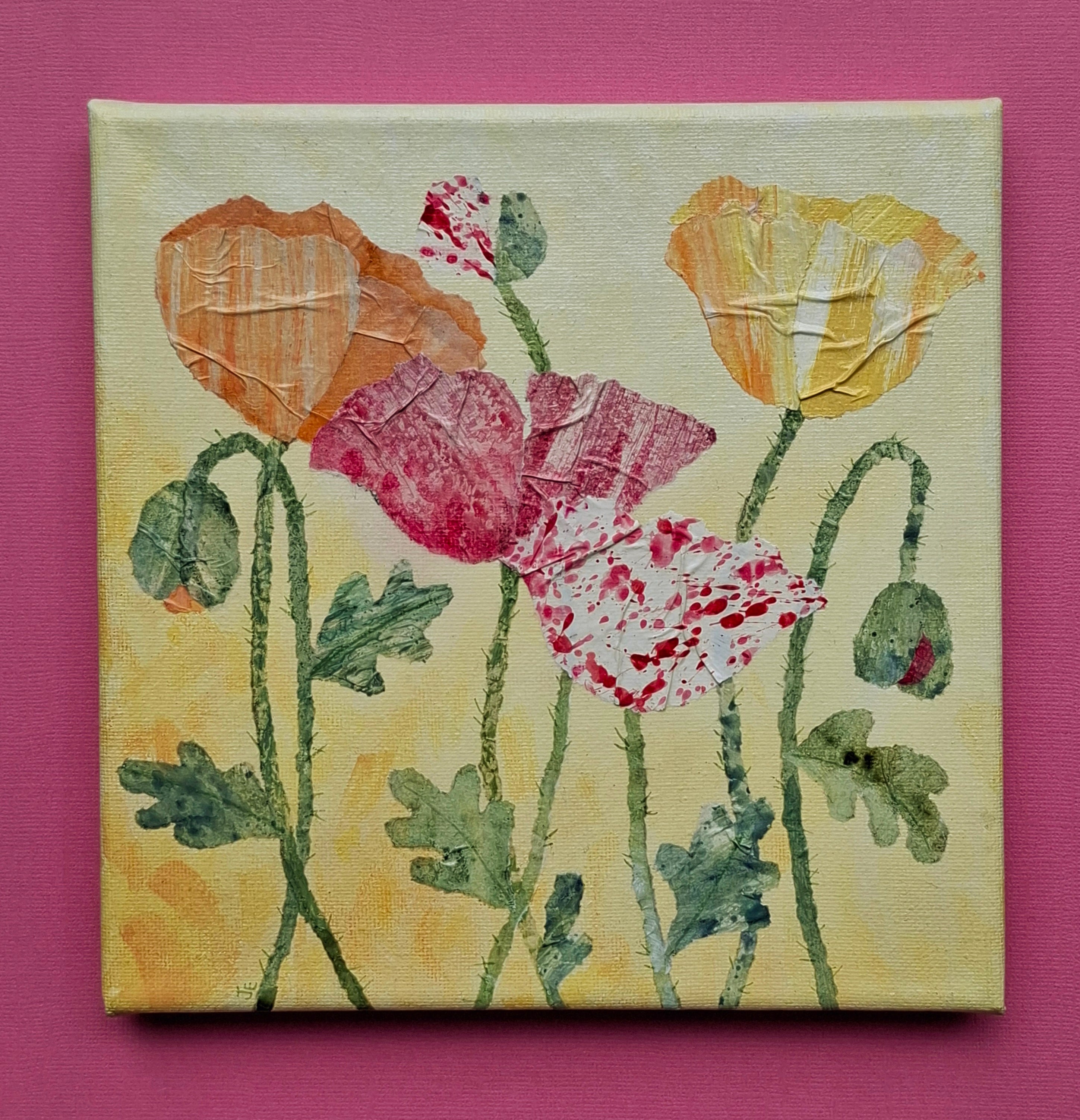 ORIGINAL ARTWORK - Swaying Poppies - 20cm x 20cm