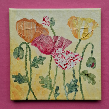 ORIGINAL ARTWORK - Swaying Poppies - 20cm x 20cm