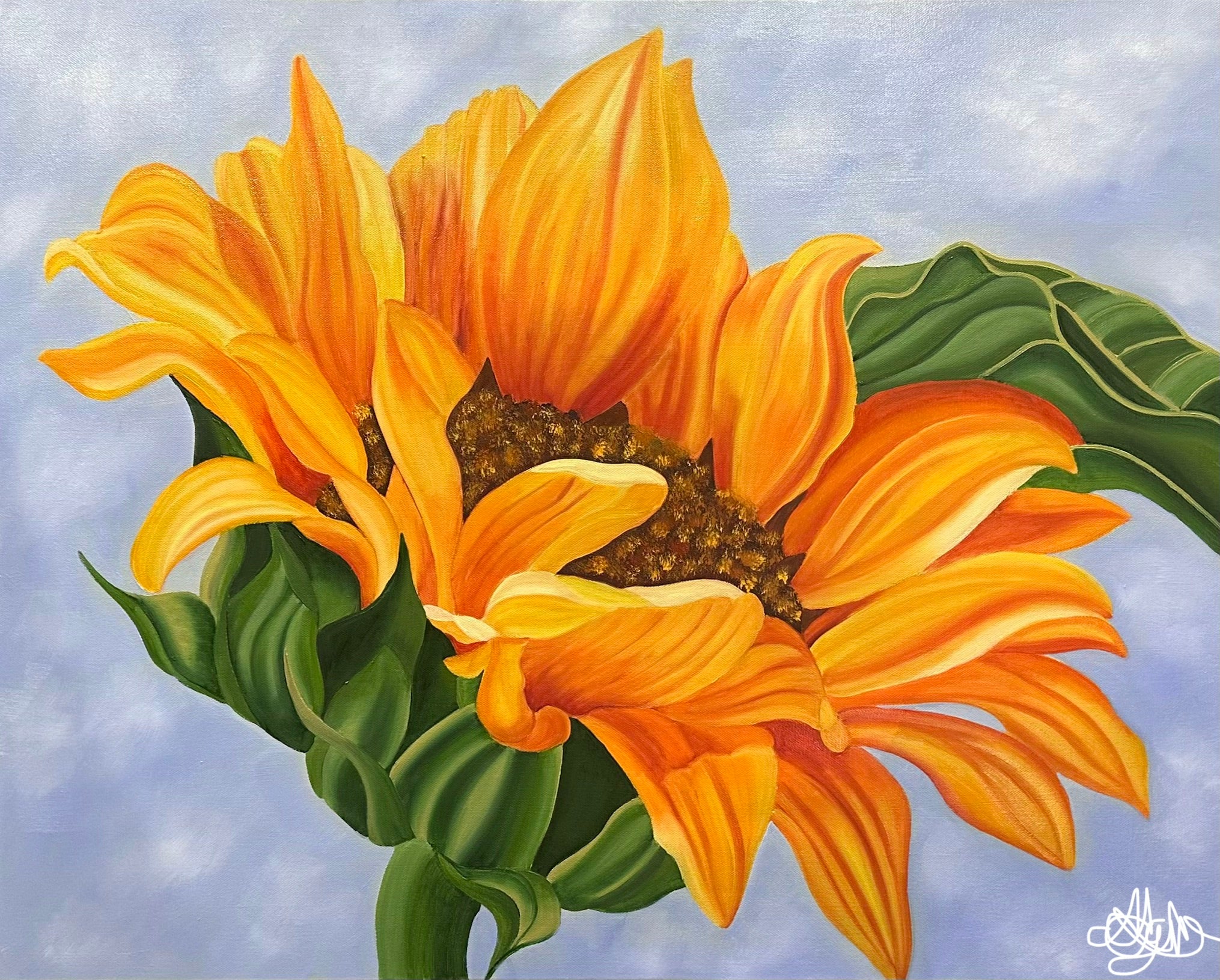 Sunshine Beneath a Blue Sky - Original Oil Painting of a Sunflower - Hand Painted