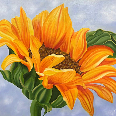 Sunshine Beneath a Blue Sky - Original Oil Painting of a Sunflower - Hand Painted