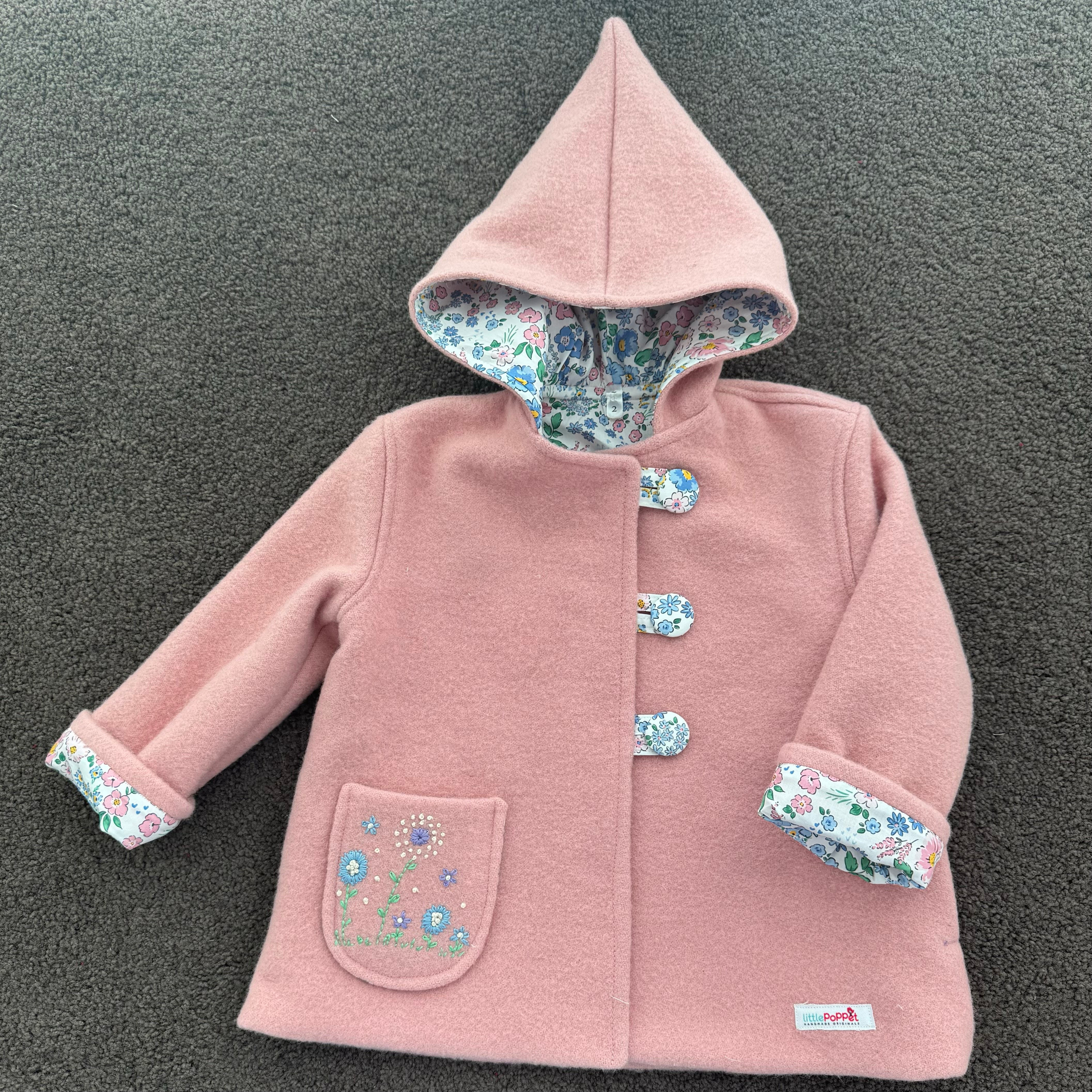 Pretty Pink Upcycled Blanket Coat with Hand Embroidered Pocket