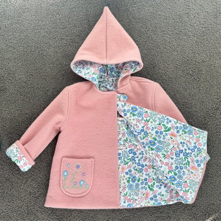 Pretty Pink Upcycled Blanket Coat with Hand Embroidered Pocket