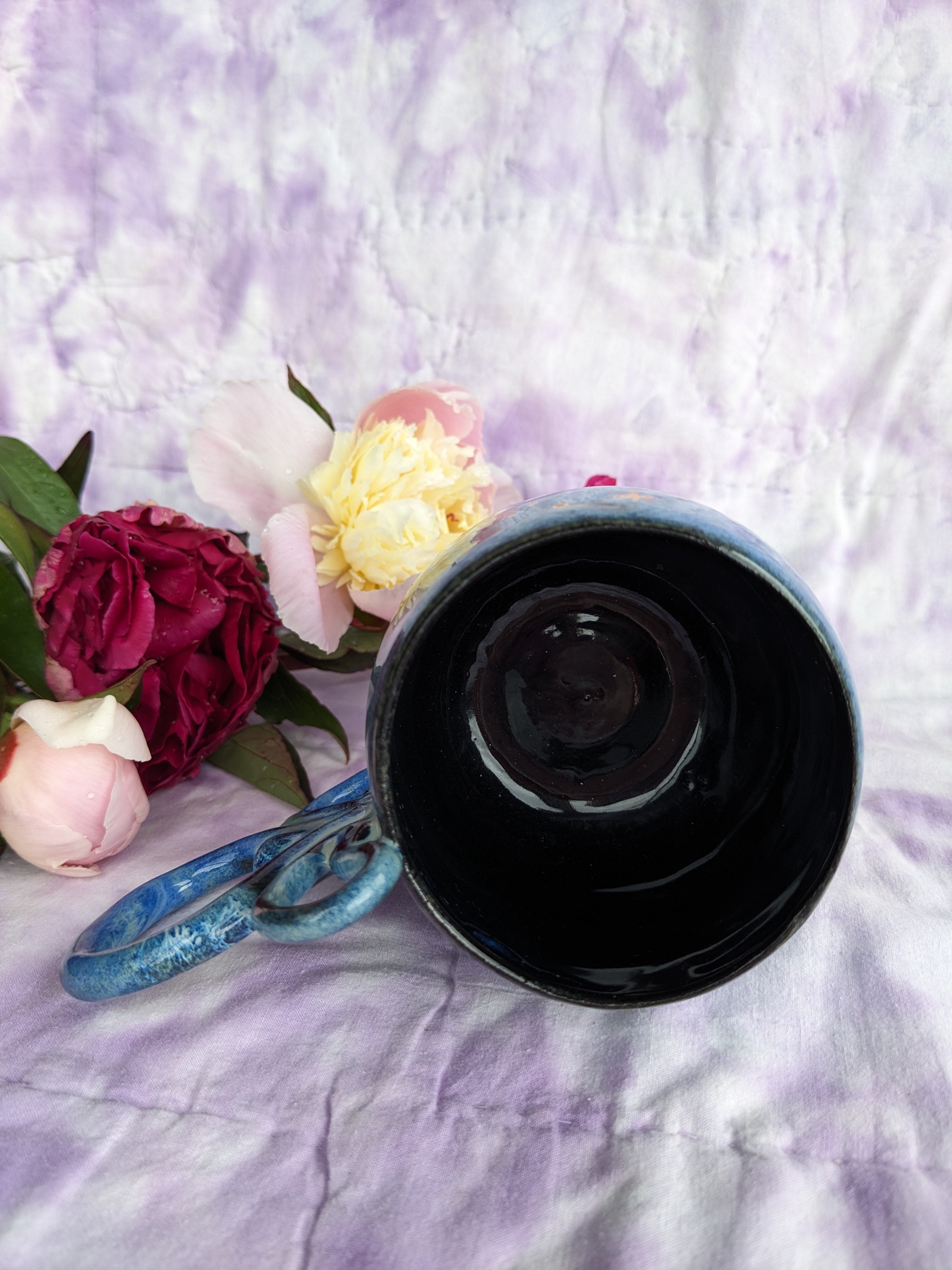 Blue, galaxy, ceramic, handled mug.