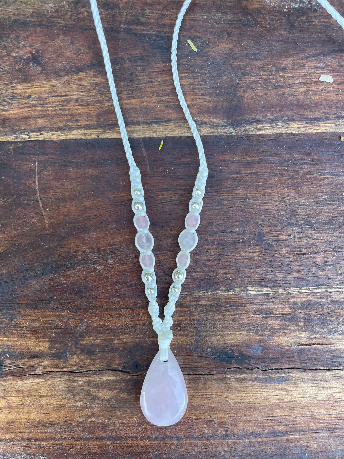 Rose Quartz Pendant, Tear drop, macrame Necklace, adjustable