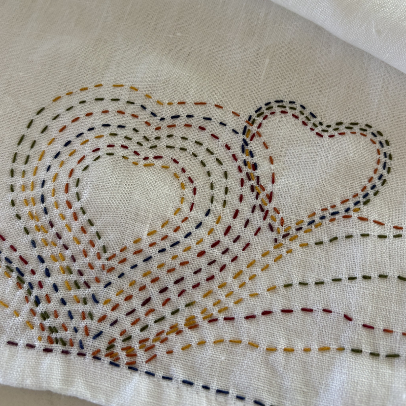 Hand stitched pure linen tea towel - hearts for your home
