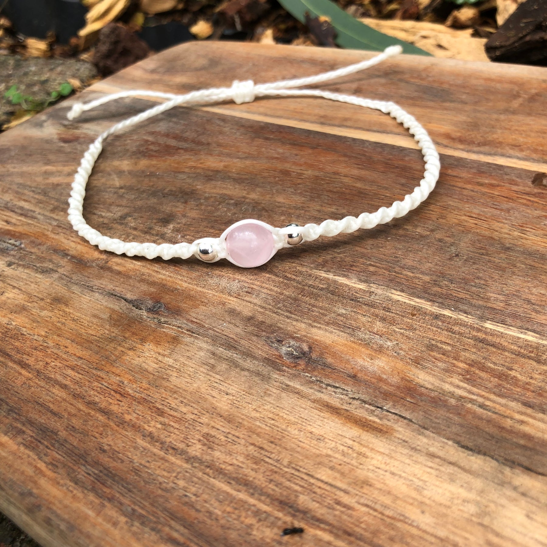 Rose Quartz Beaded Anklet: Macrame Adjustable Waterproof