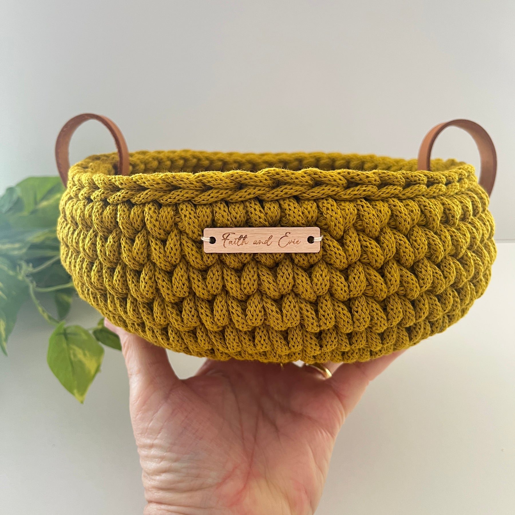 Crochet basket with handles - colour Spicy Yellow
