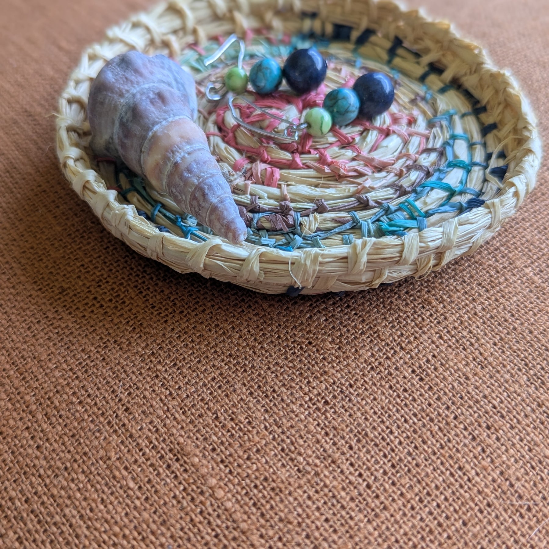 Small Coiled Basket | Organizer Small items Storage | Multicolour & Natural Raffia