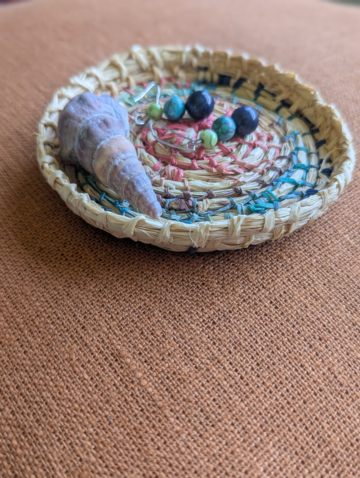 Small Coiled Basket | Organizer Small items Storage | Multicolour & Natural Raffia