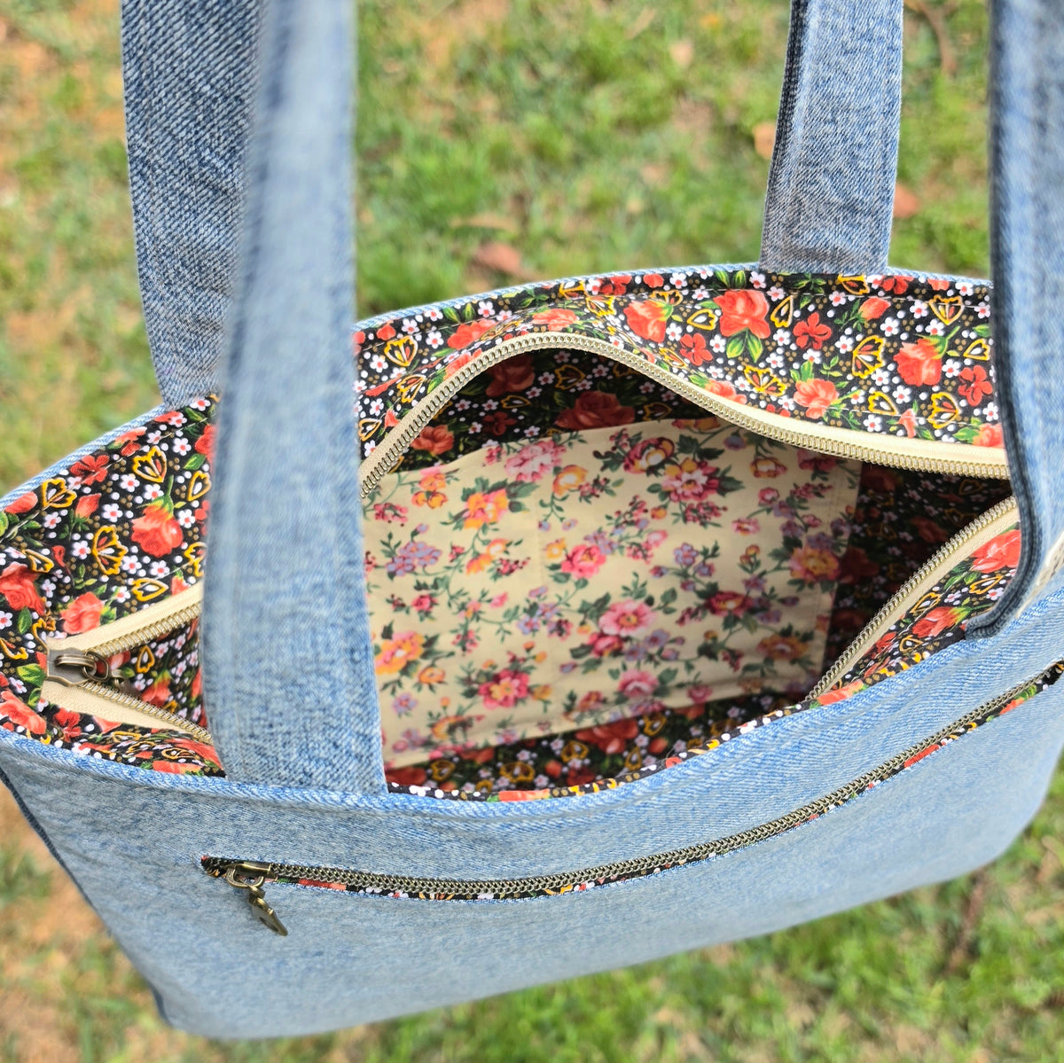 Upcycled Handbag- Scrap Denim Jeans & Pre-loved Fabrics