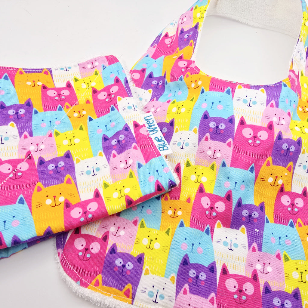Baby Bib and Wash Cloth Cat Fabric Gift Set
