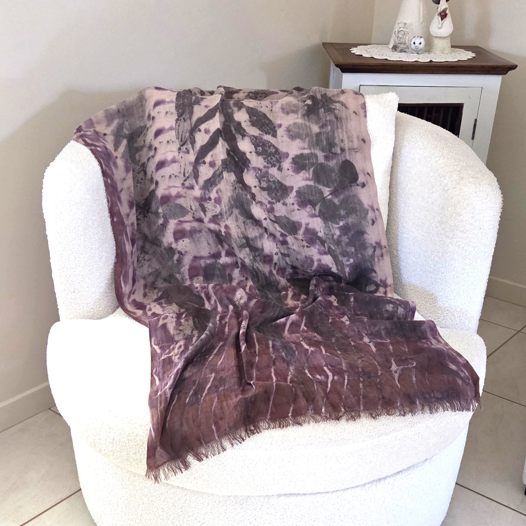 The Evelyn - Cotton/Linen Blend Ecoprint Scarf/Wrap