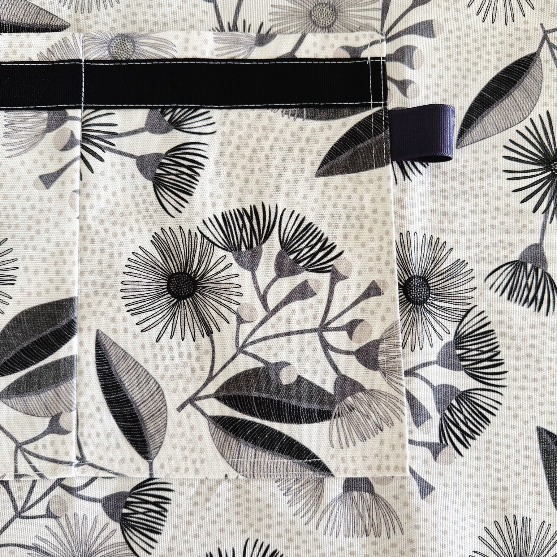 Gum flowers Japanese style cross back kitchen apron. Crafting, gardening, no ties apron.