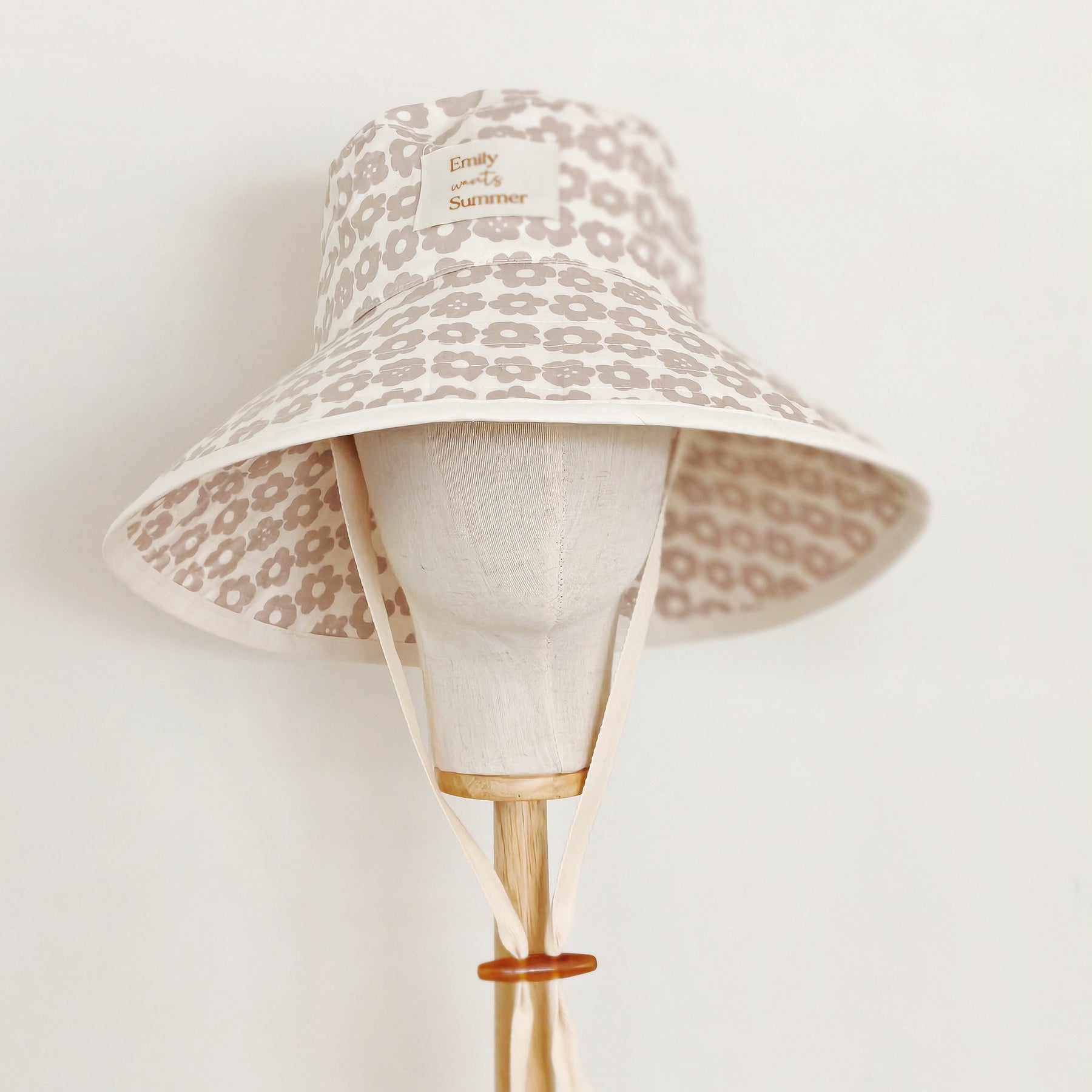 Adult Summer Wide Brim Sun Hat, Beige Floral Summer Hat