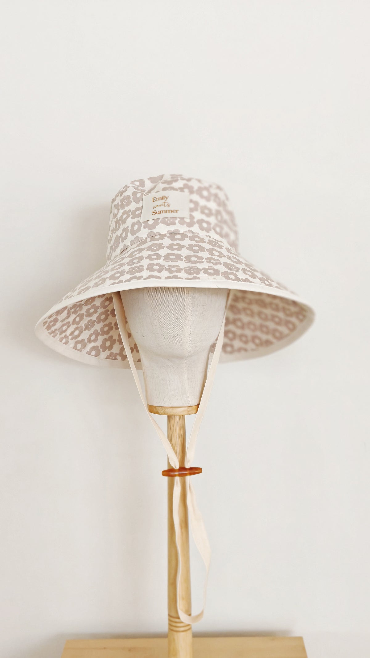Adult Summer Wide Brim Sun Hat, Beige Floral Summer Hat