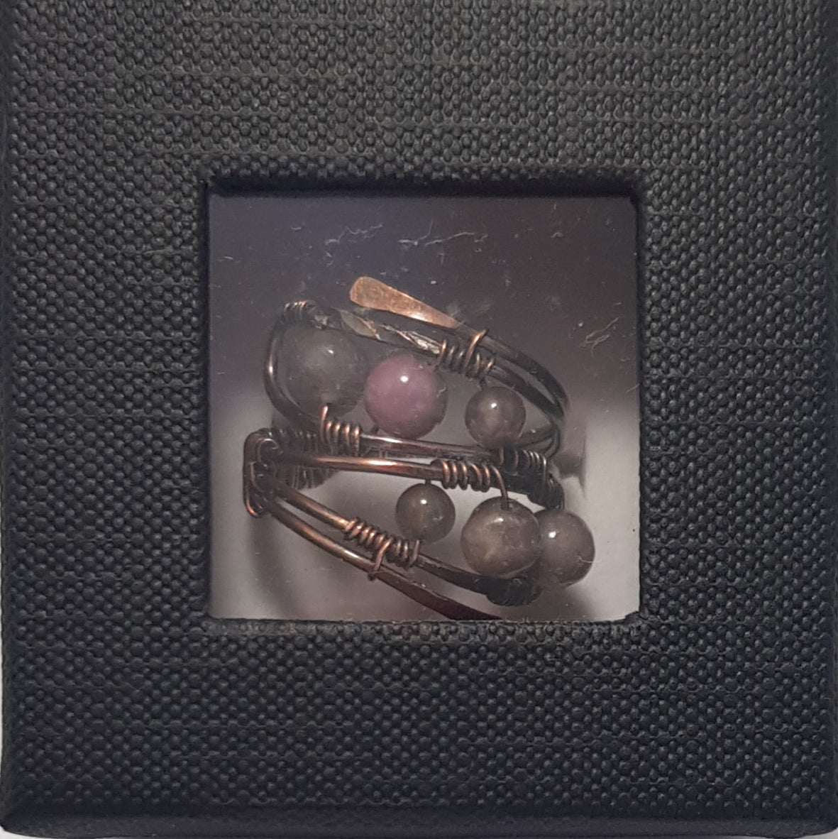 Amethyst and Hematite beaded copper rings #699AM/R + #700AM/R