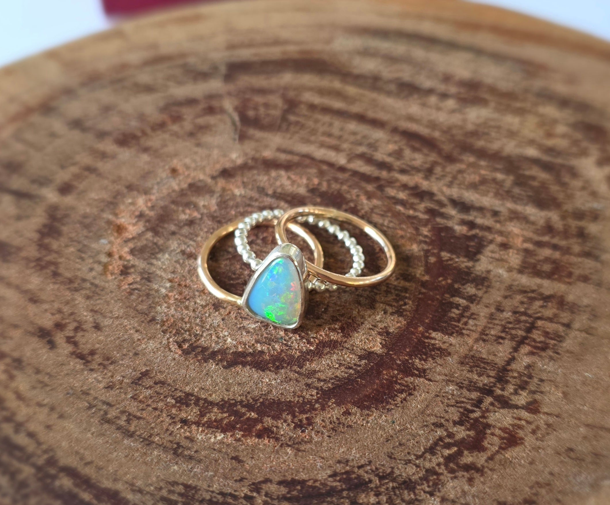 Stunning solid Australian opal and gold ring set