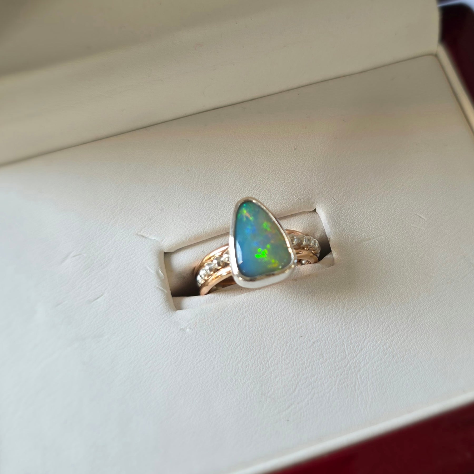 Stunning solid Australian opal and gold ring set