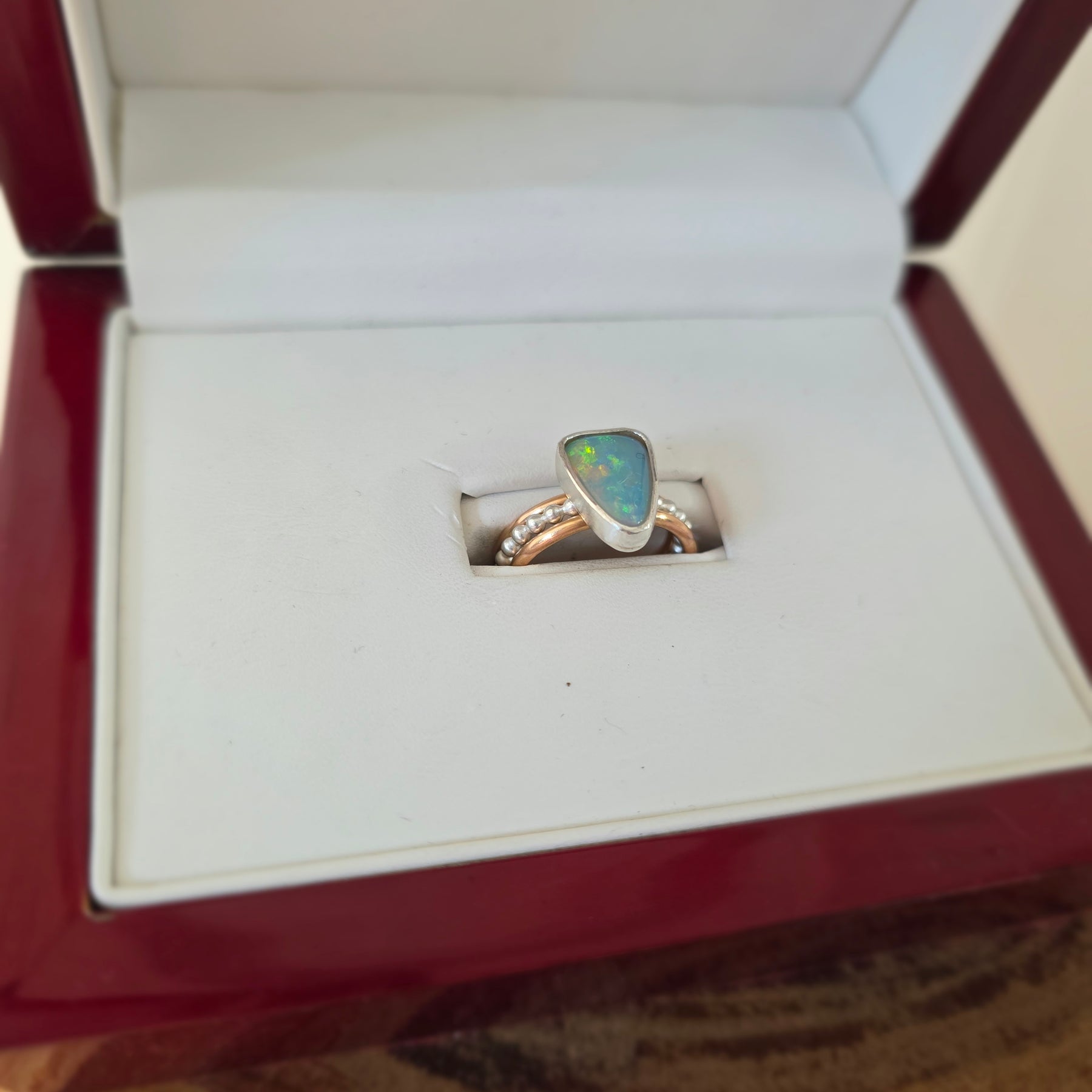 Stunning solid Australian opal and gold ring set