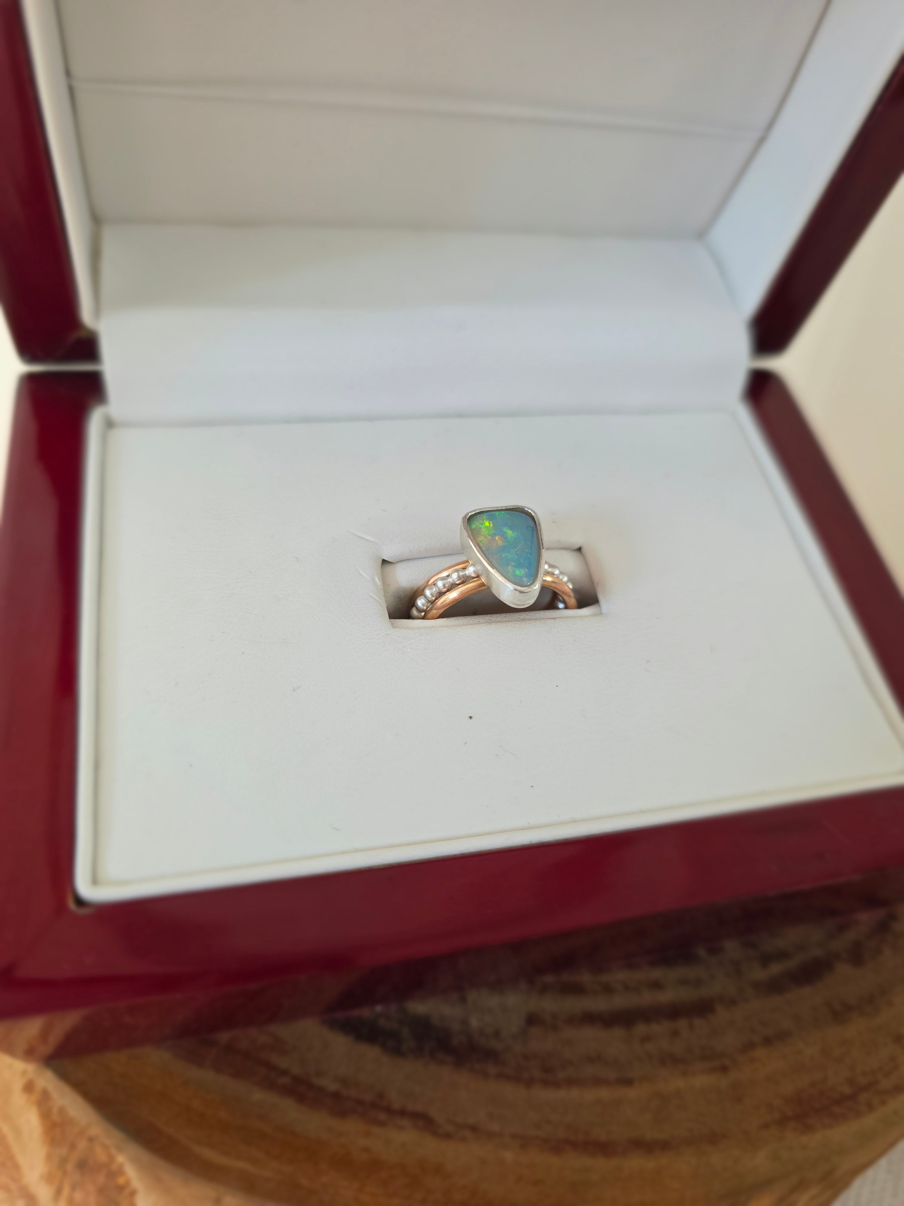 Stunning solid Australian opal and gold ring set