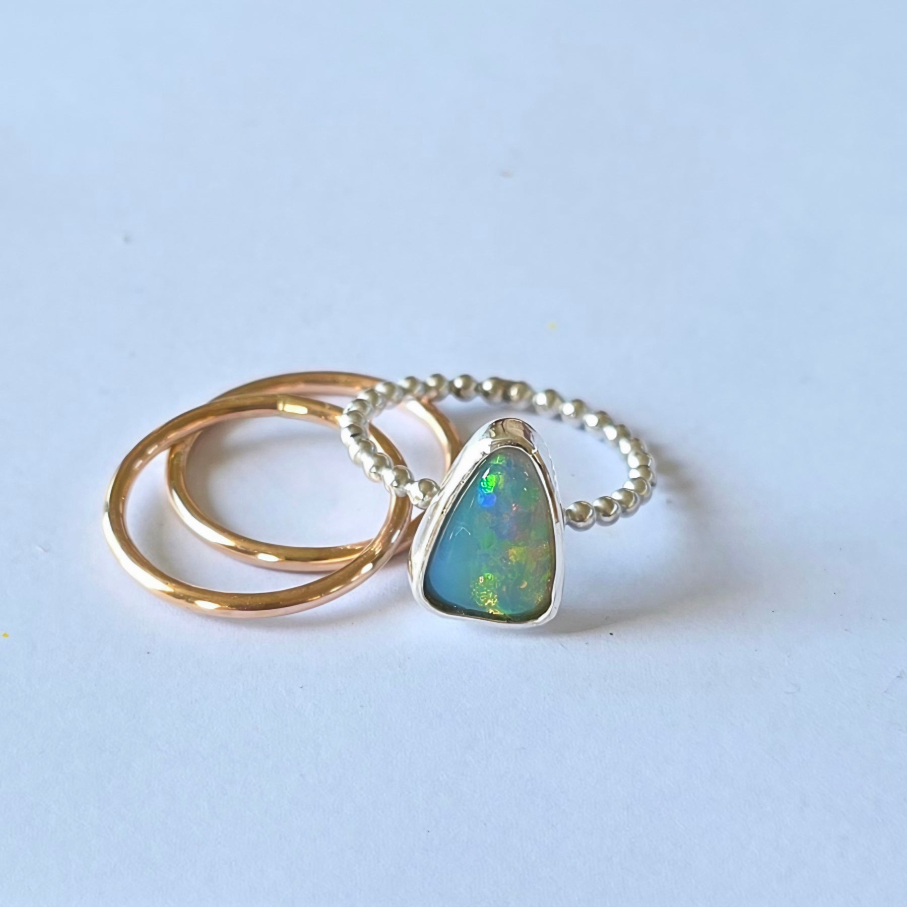 Stunning solid Australian opal and gold ring set