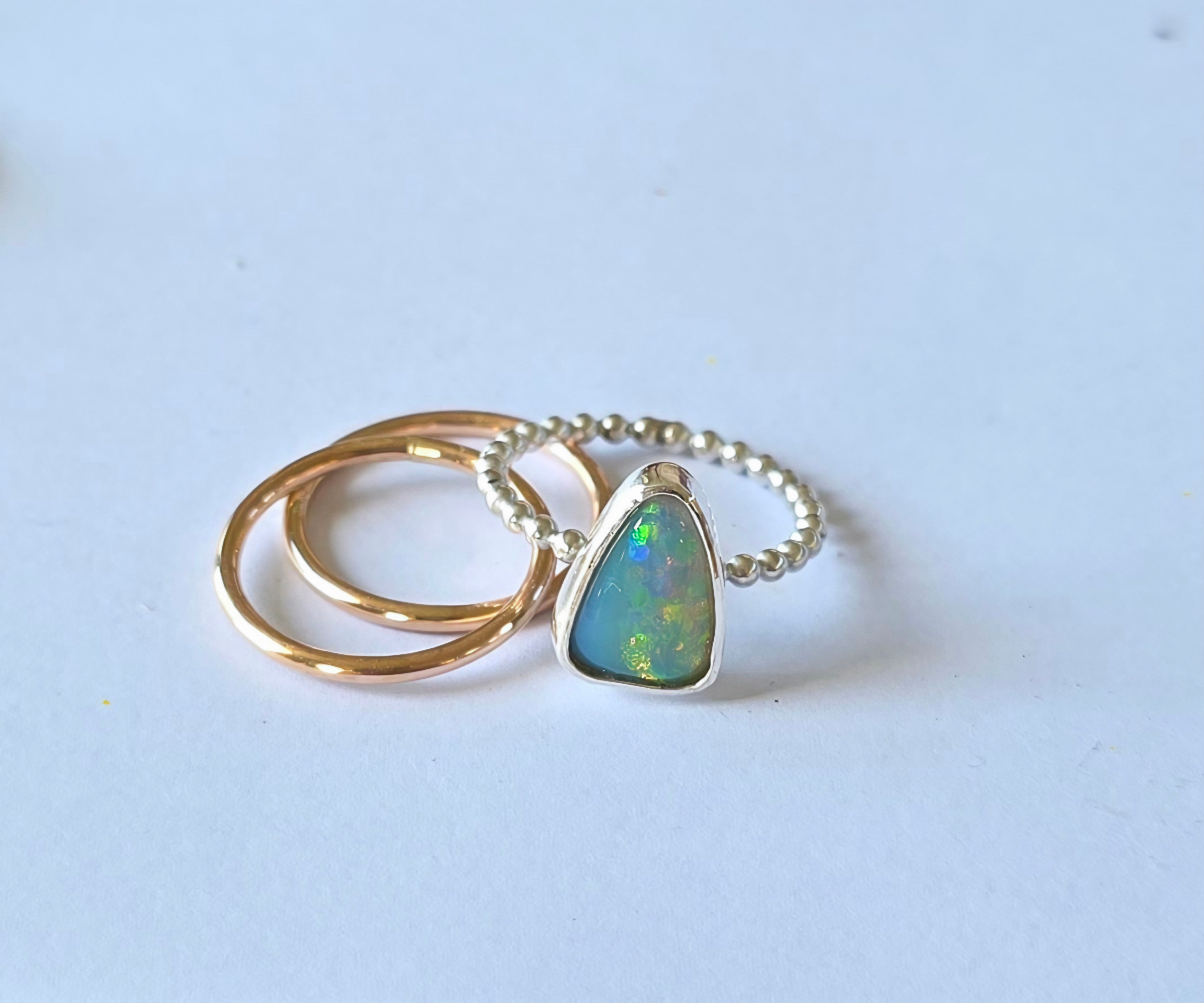 Stunning solid Australian opal and gold ring set