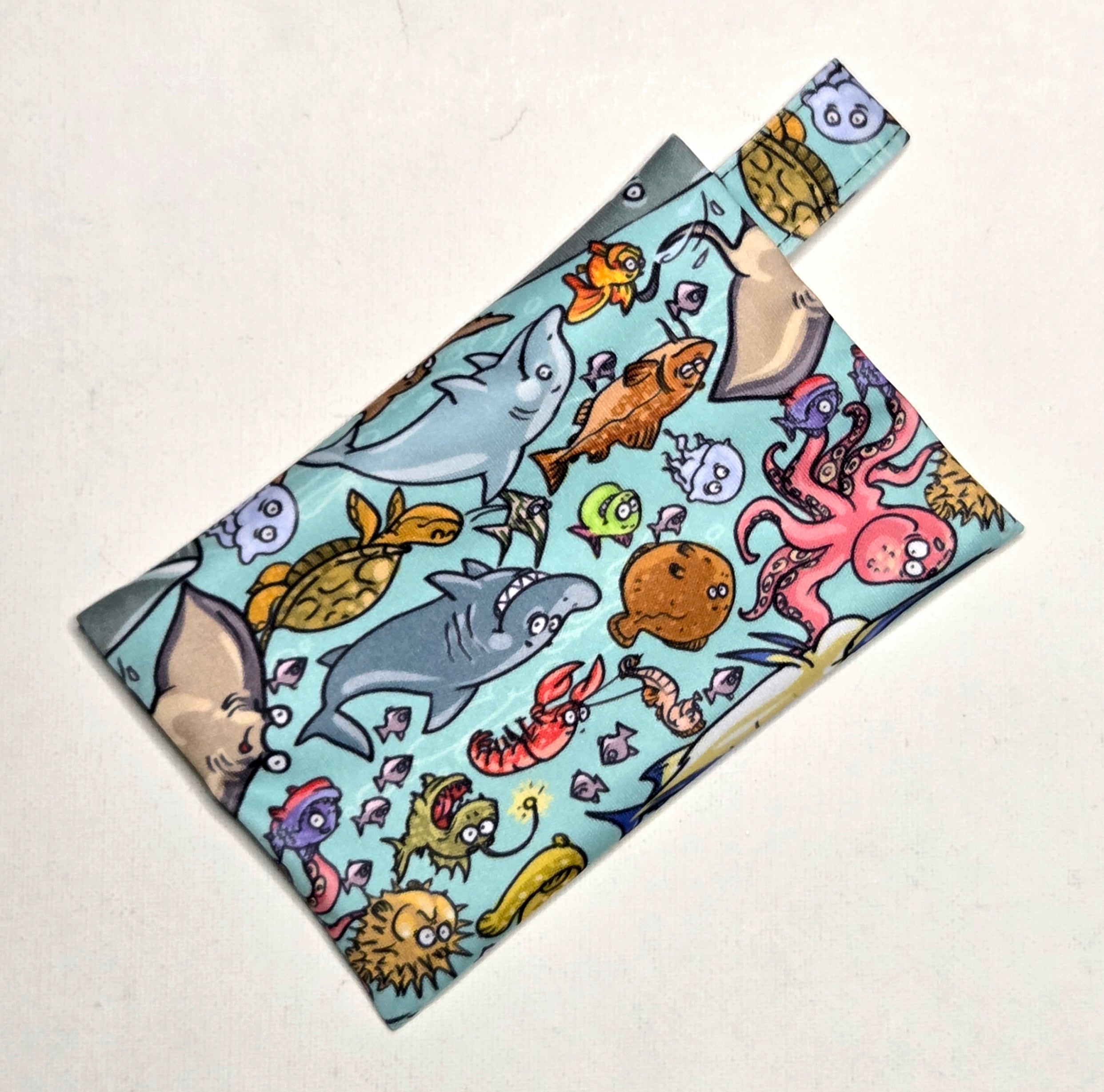 Mini Wet Bag, Cute Under The Sea fabric, 15cms x 10cms