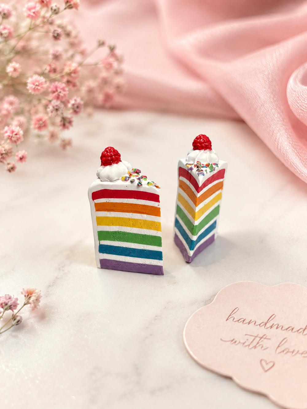 Handmade rainbow cake earrings