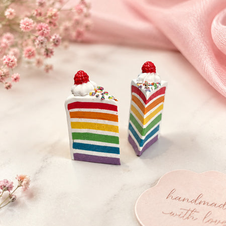 Handmade rainbow cake earrings
