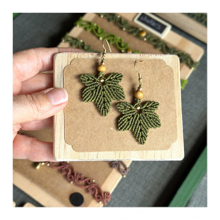 Macrame Maple Leaf Earrings - earthy forest fae / canadian maple