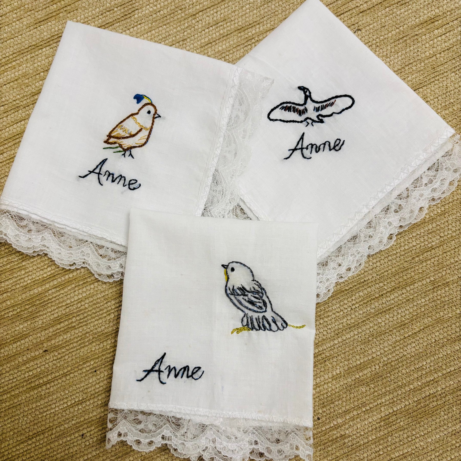 Set of 3 Personalized Hand Embroidered Handkerchiefs