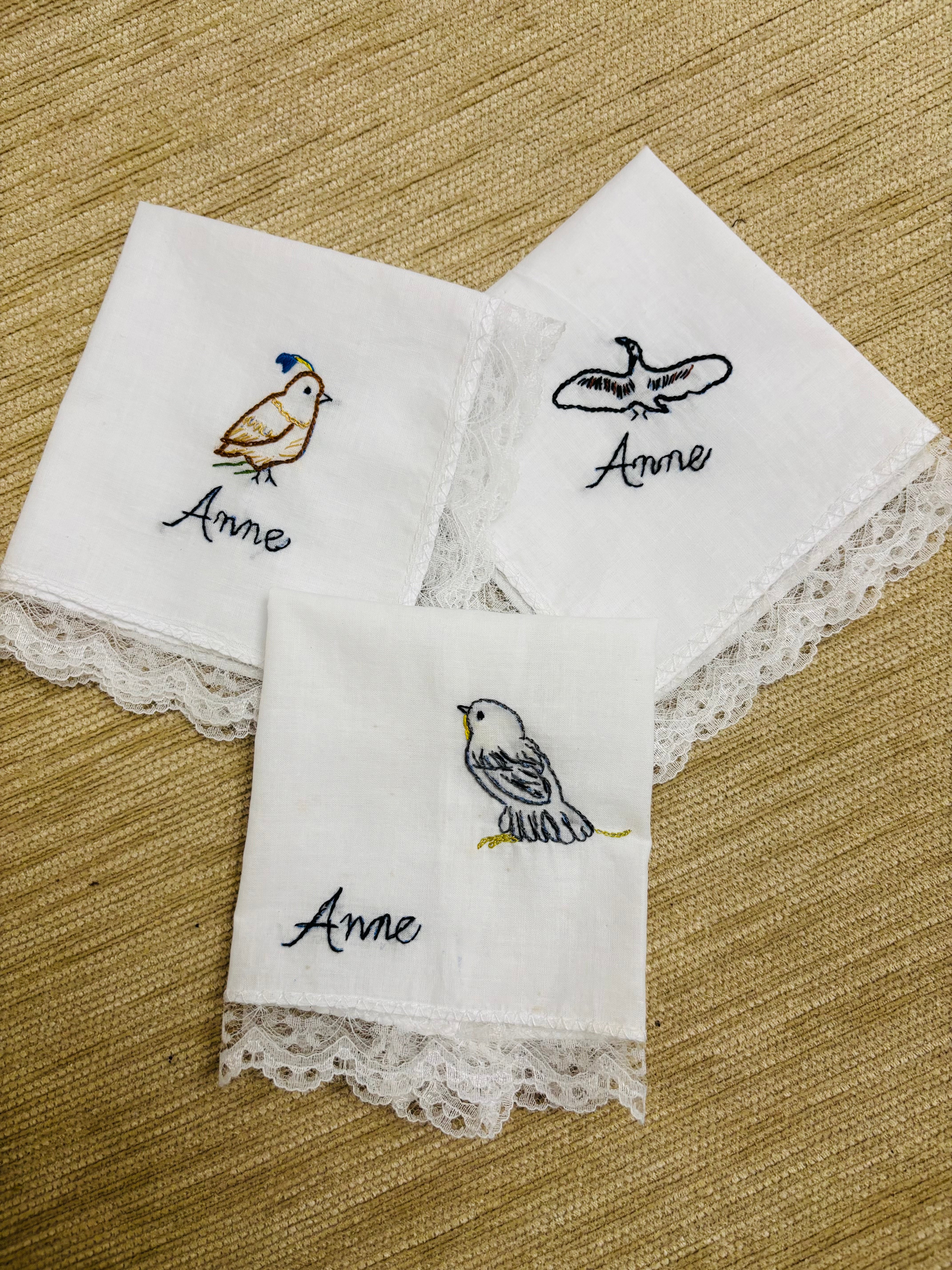 Set of 3 Personalized Hand Embroidered Handkerchiefs
