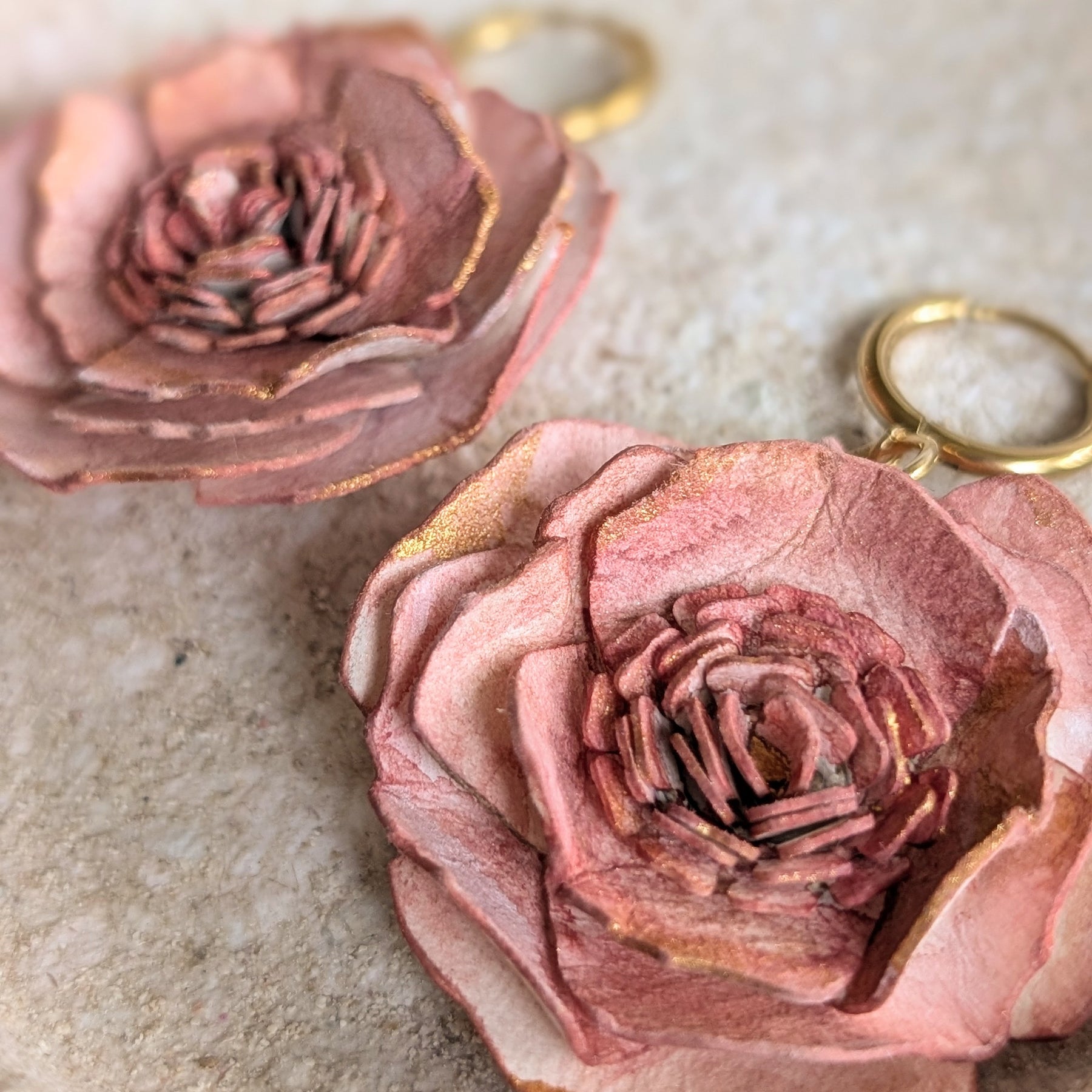 Rose Statement Earrings | Handmade Paper Floral Earrings | Huggie Hoop Earrings
