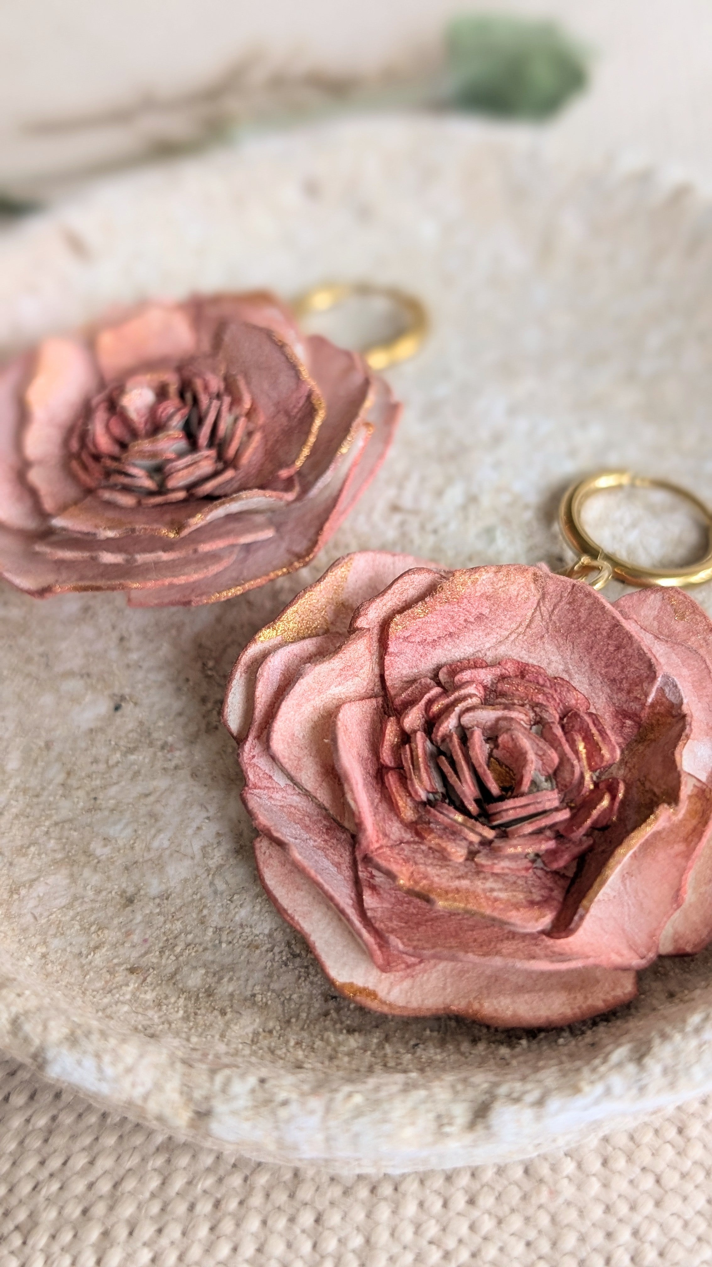 Rose Statement Earrings | Handmade Paper Floral Earrings | Huggie Hoop Earrings